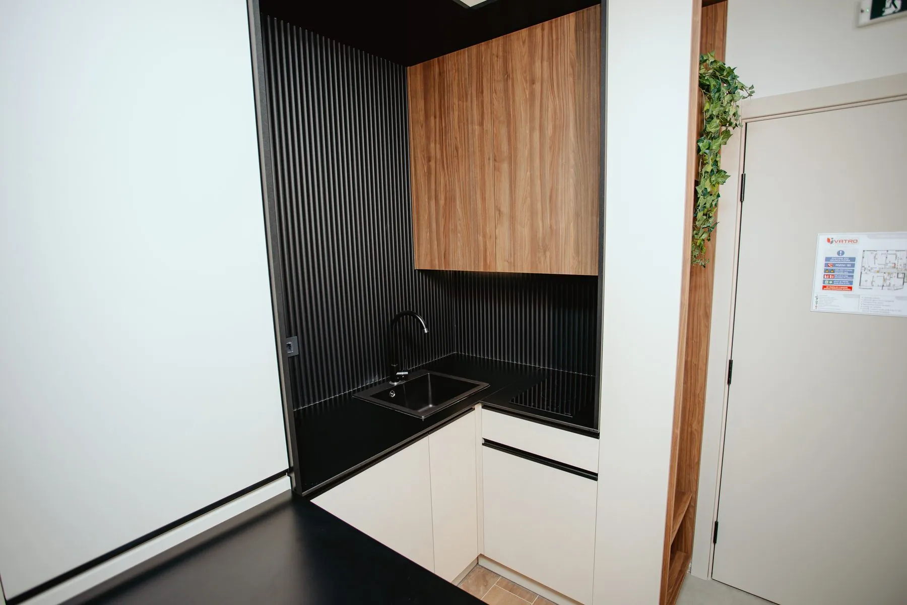 Apartment kitchen, view towards the entrance