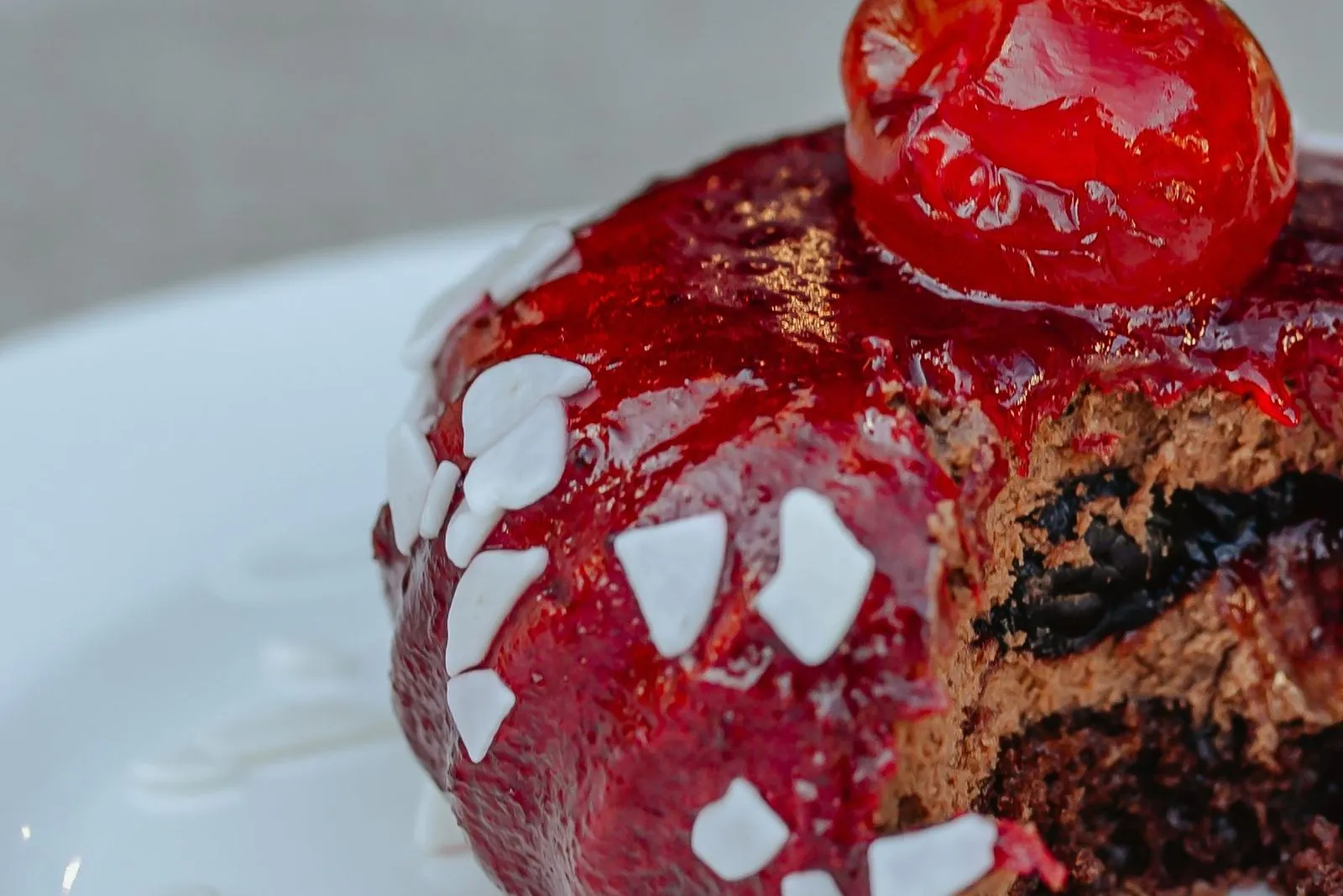 Dessert with red glaze, close up